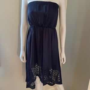 Strapless satin hi-lo cut out dress